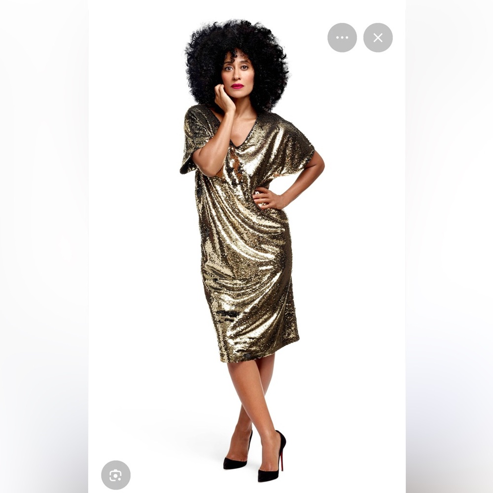 Express Metallic Gold Sequin Midi Dress